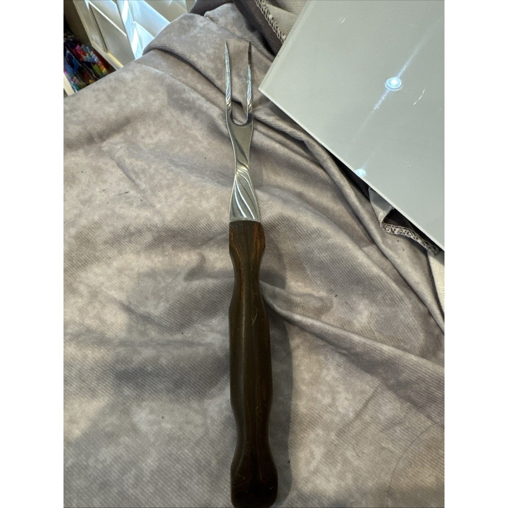 Vintage CUTCO #1026‎ Chef's Carving Serving Fork Brown Orange Swirl Handle